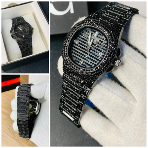 Blacked Iced Out Stain-less Steel Chain Watch For Mens